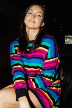 Queen Of Sparkles Rainbow Sequin Stripe Sweater