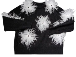 Black/White Oversized Chenille Feather Sweater