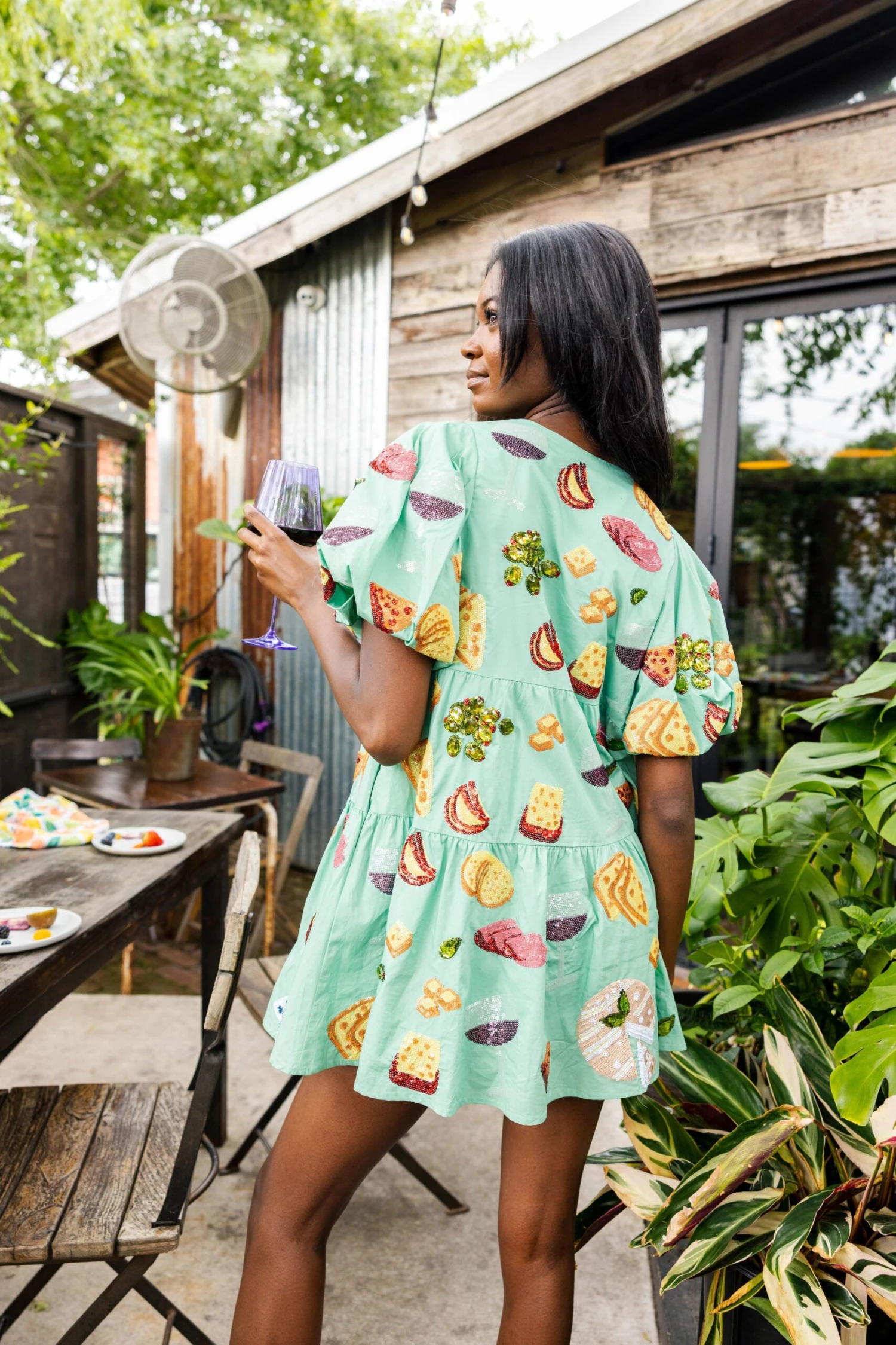 Mint Wine & Charcuterie Poof Sleeve Dress 3 Mint Wine & Charcuterie Poof Sleeve Dress - Image 3