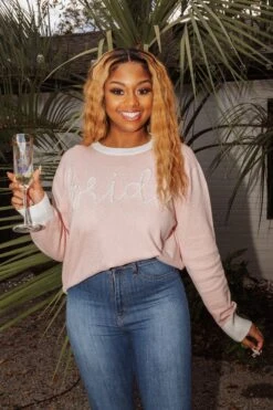 Queen Of Sparkles Bride Glitter Script Long Sleeve Sweater