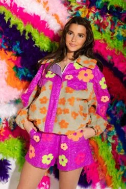 Neon Flower Tan Fleece