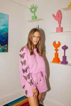 Pink Butterfly Sleeve Sweatshirt