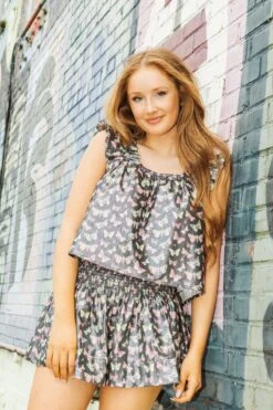 Queen Of Sparkles Black Butterfly Ruffle Tank