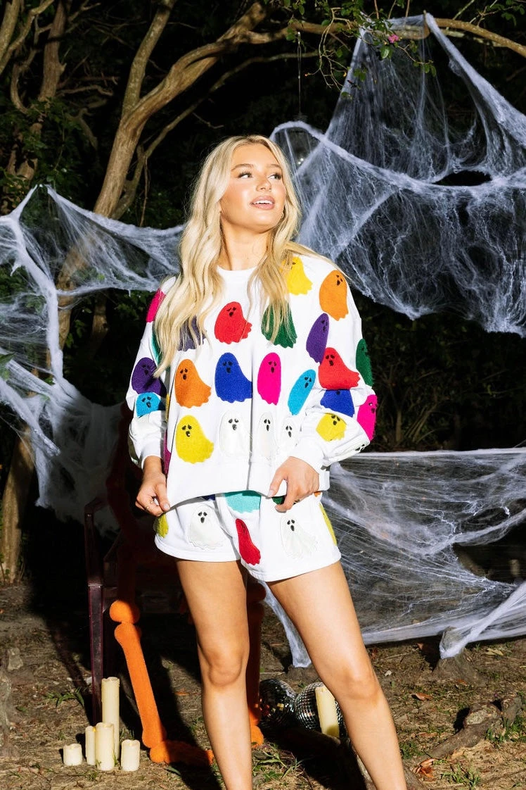 Queen Of Sparkles White Rainbow Fuzzy Ghost Sweatshirt 1 Queen Of Sparkles White Rainbow Fuzzy Ghost Sweatshirt