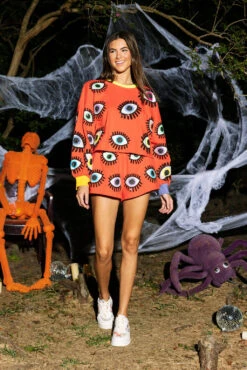 Queen Of Sparkles Red Color Block Scattered Eye Sweatshirt