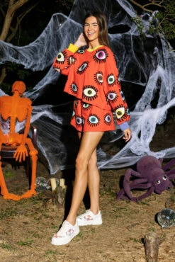 Queen Of Sparkles Red Color Block Scattered Eye Sweatshirt -Queen of Sparkles QOSHALLOWEEN 208