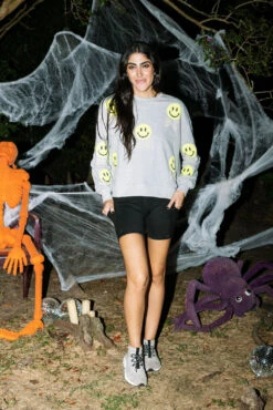 Queen Of Sparkles Grey Smiley & Crossbones Sweatshirt -Queen of Sparkles QOSHALLOWEEN 229