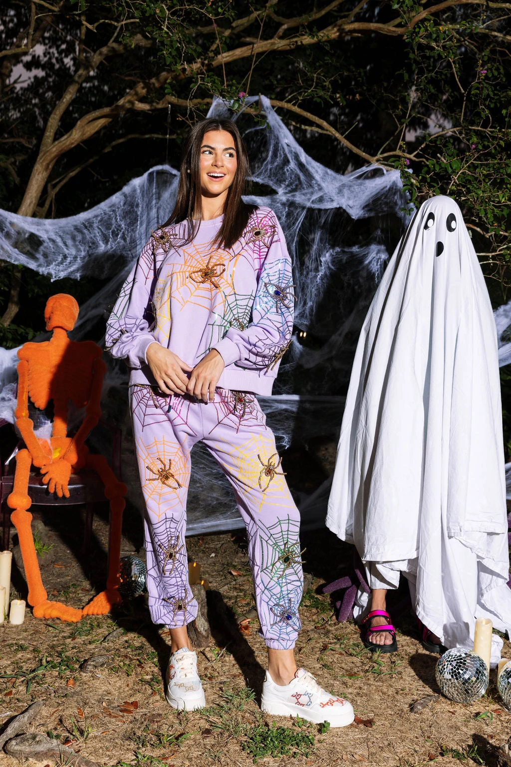 Queen Of Sparkles Lavender Spiderweb Sweatshirt 2 Queen Of Sparkles Lavender Spiderweb Sweatshirt - Image 2