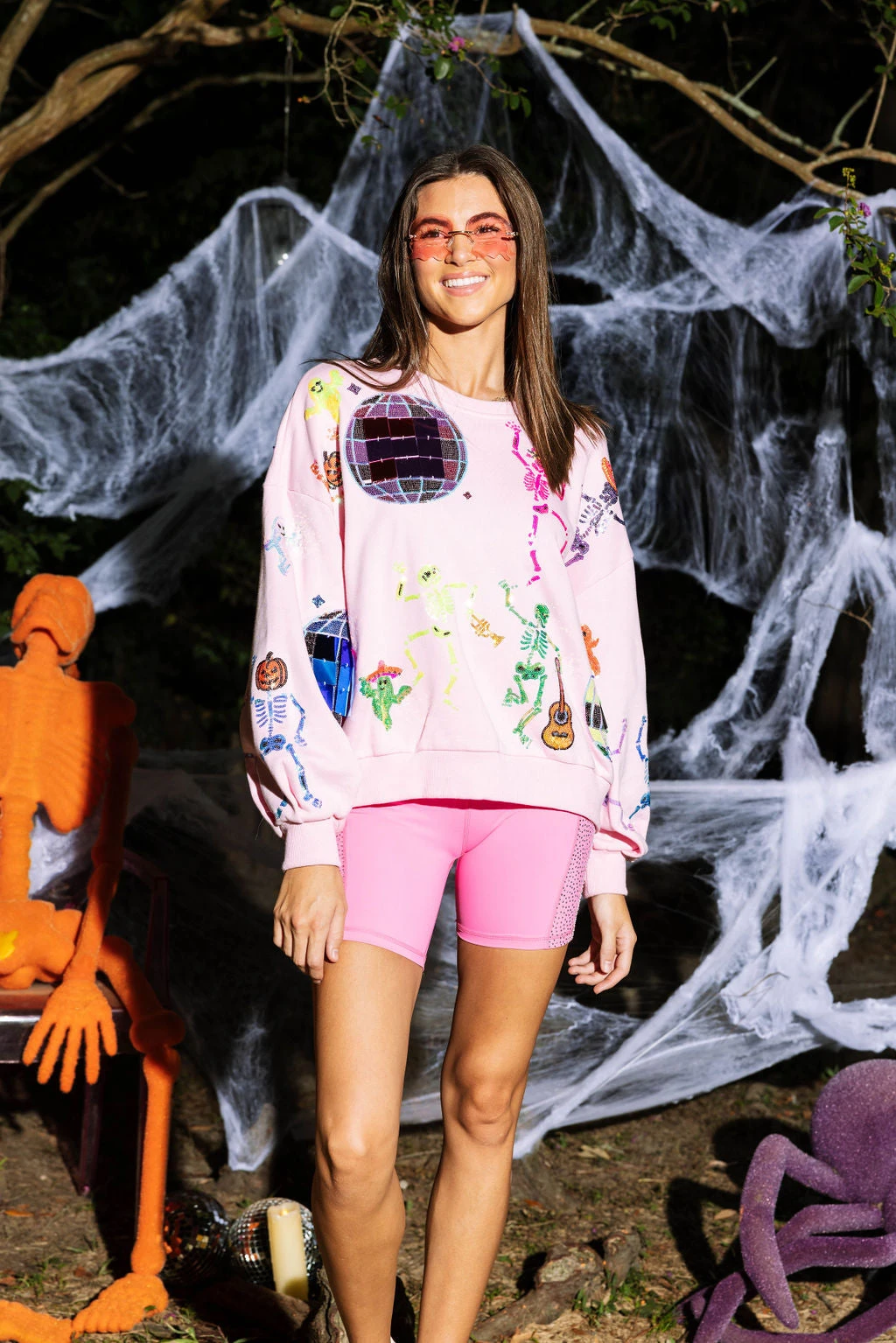 Pink Skeleton Disco Party Sweatshirt 3 Pink Skeleton Disco Party Sweatshirt - Image 3