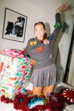 Queen Of Sparkles Grey Rainbow Ribbed Metallic Swing Short