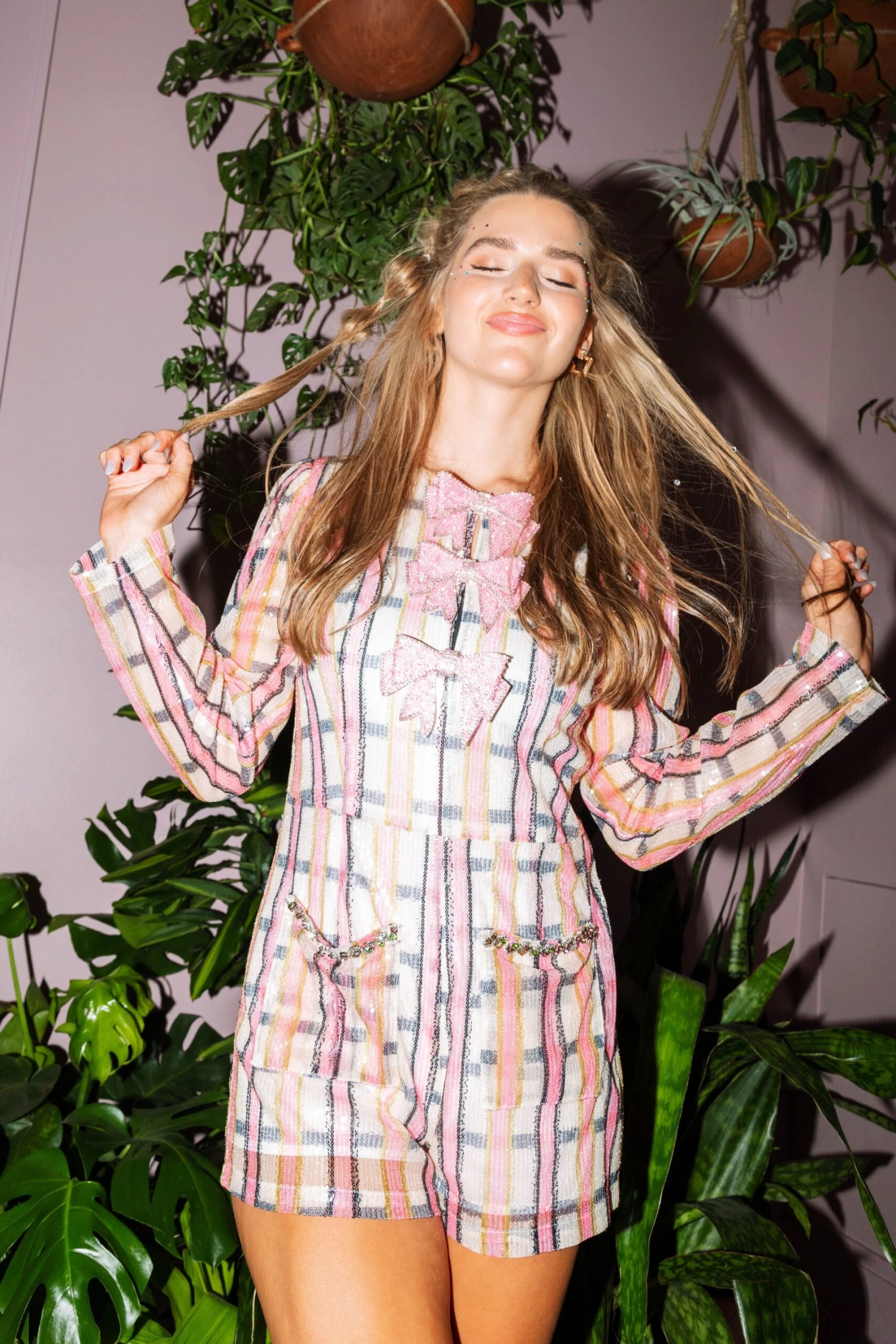 Queen Of Sparkles Plaid Bow Romper 3 Queen Of Sparkles Plaid Bow Romper - Image 3