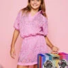 Queen Of Sparkles Kids Pink Scattered Rhinestone Collar Dress