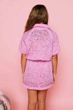 Queen Of Sparkles Kids Pink Scattered Rhinestone Collar Dress -Queen of Sparkles QOSKIDSHALLOWEEN 12