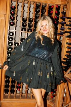 Queen Of Sparkles Black Champagne Bottle Dress -Queen of Sparkles SOELSTUDIO QOSOCT 122