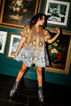 Queen Of Sparkles Silver & Gold Flower Fringe Dress -Queen of Sparkles SOELSTUDIO QOSOCT 293