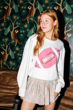 Queen Of Sparkles Pink Fuzzy Football Sweater