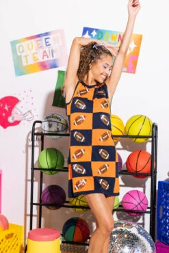 Queen Of Sparkles Navy & Orange Football Checkered Dress 6 Queen Of Sparkles Navy & Orange Football Checkered Dress -Queen of Sparkles SOELSTUDIO QOS GAMEDAY 2023 106
