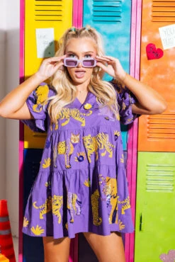 Purple & Yellow Animal Icon Dress