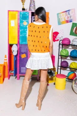 Queen Of Sparkles Bright Orange & White Down Set Sparkle Sweater Vest 7 Queen Of Sparkles Bright Orange & White Down Set Sparkle Sweater Vest -Queen of Sparkles SOELSTUDIO QOS GAMEDAY 2023 1316