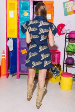 Navy Scattered Tiger Button Down Dress 7 Navy Scattered Tiger Button Down Dress -Queen of Sparkles SOELSTUDIO QOS GAMEDAY 2023 1347