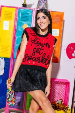 Queen Of Sparkles Red & Black Down Set Sparkle Sweater Vest -Queen of Sparkles SOELSTUDIO QOS GAMEDAY 2023 1476