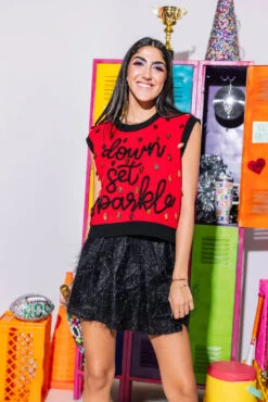 Black Tinsel Skort -Queen of Sparkles SOELSTUDIO QOS GAMEDAY 2023 1480