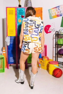 Queen Of Sparkles Navy & Orange Squiggle Shorts -Queen of Sparkles SOELSTUDIO QOS GAMEDAY 2023 255 46b809fb 18df 4780 bcf8 b27e5e6e9343