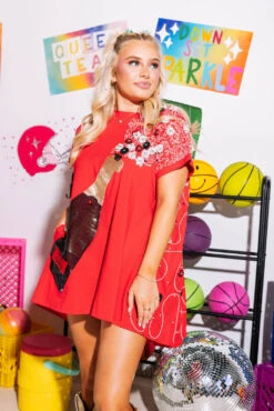 Queen Of Sparkles Red & Black Popping Champagne Tee Dress