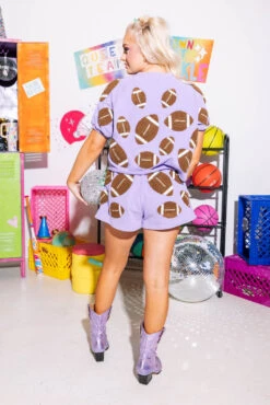 Lavender & Brown Fuzzy Football Top 7 Lavender & Brown Fuzzy Football Top -Queen of Sparkles SOELSTUDIO QOS GAMEDAY 2023 456