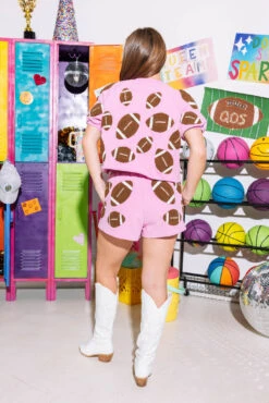 Pink & Brown Fuzzy Football Top 7 Pink & Brown Fuzzy Football Top -Queen of Sparkles SOELSTUDIO QOS GAMEDAY 2023 468