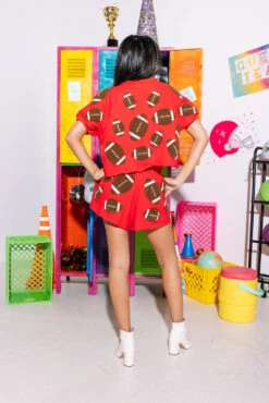 Red & Brown Fuzzy Football Top 7 Red & Brown Fuzzy Football Top -Queen of Sparkles SOELSTUDIO QOS GAMEDAY 2023 479