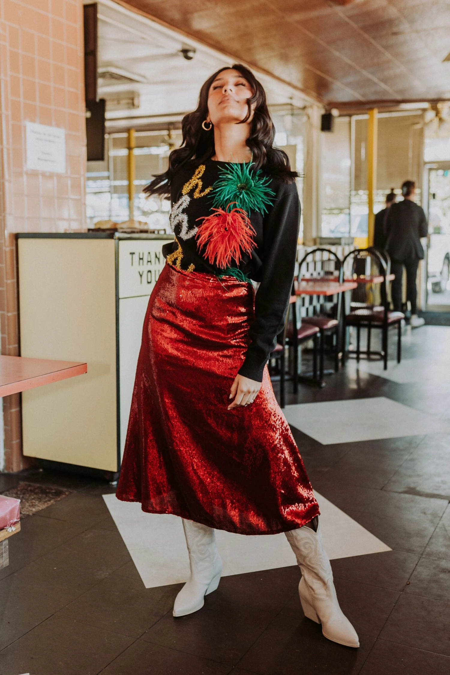 Queen Of Sparkles Red Sequin Midi Skirt 2 Queen Of Sparkles Red Sequin Midi Skirt - Image 2