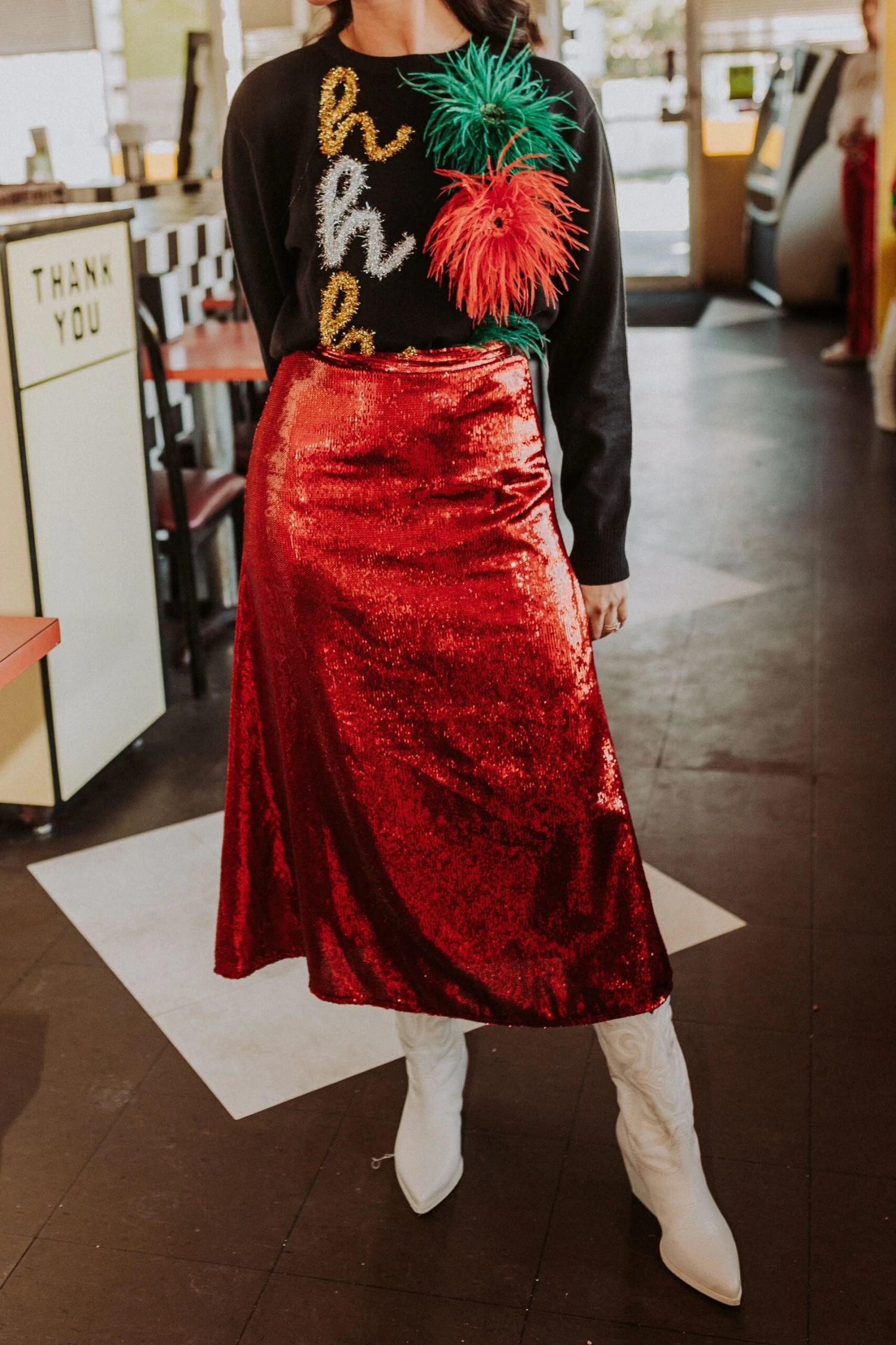 Queen Of Sparkles Red Sequin Midi Skirt 3 Queen Of Sparkles Red Sequin Midi Skirt - Image 3