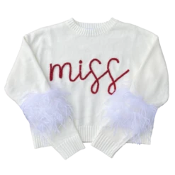 Queen Of Sparkles “Miss” Feather Sleeve Sweater