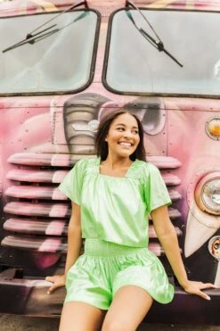 Neon Green Holo Stripe Flutter Top