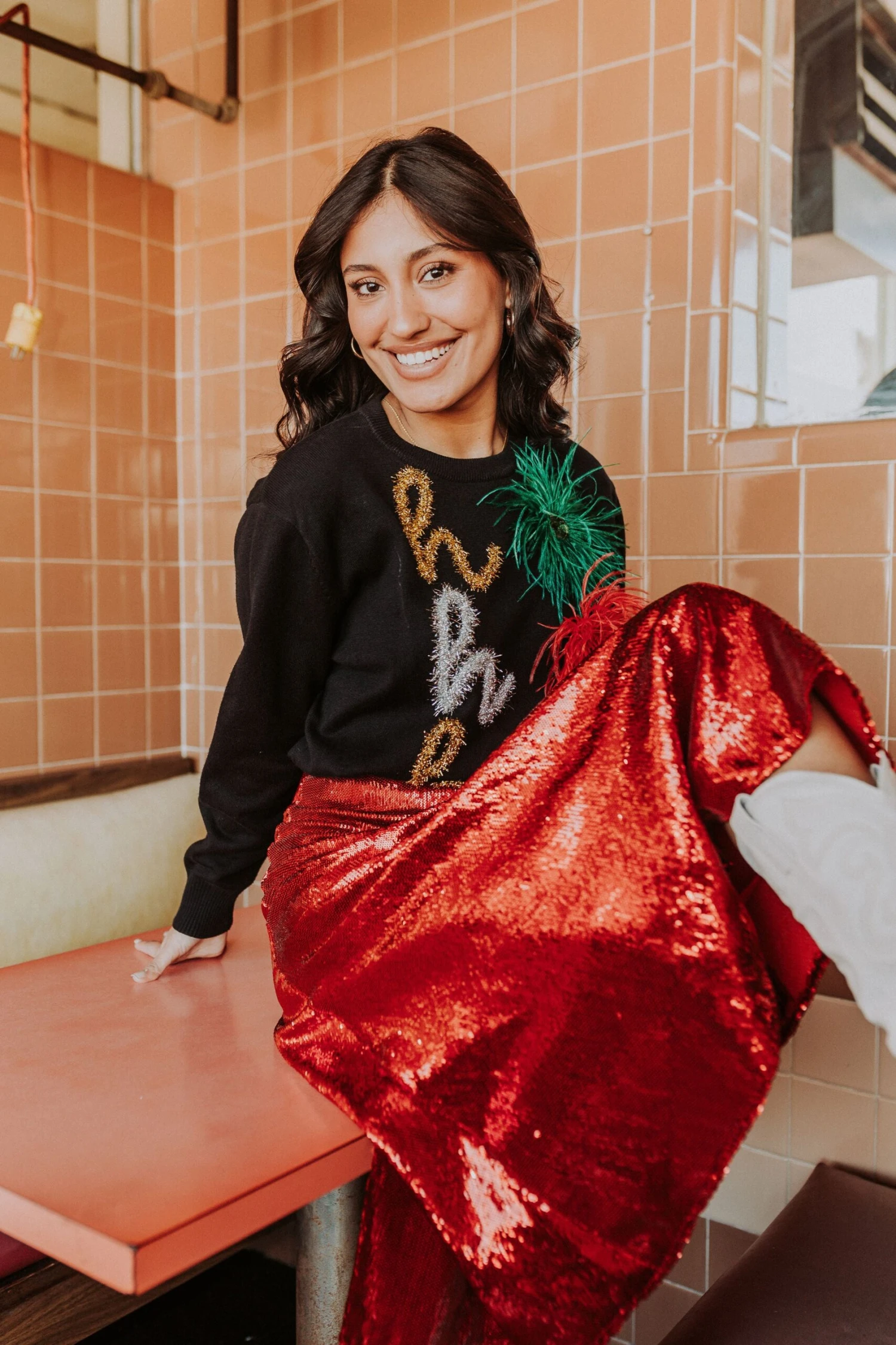 Queen Of Sparkles Red Sequin Midi Skirt 1 Queen Of Sparkles Red Sequin Midi Skirt