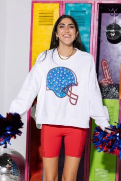 Queen Of Sparkles Light Blue & Red Flower Football Helmet Sweatshirt