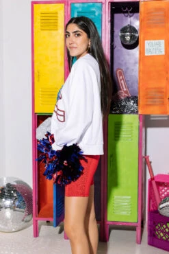 Queen Of Sparkles Light Blue & Red Flower Football Helmet Sweatshirt -Queen of Sparkles qos august 125