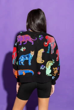 Black Multi Animal Sweatshirt -Queen of Sparkles qos august 15