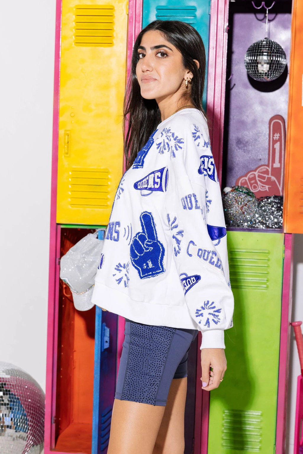 Queen Of Sparkles Navy & White Cheers Queen Icon Sweatshirt 3 Queen Of Sparkles Navy & White Cheers Queen Icon Sweatshirt - Image 3