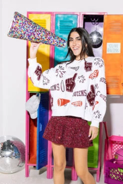 Queen Of Sparkles Maroon & White Cheers Queen Icon Sweatshirt -Queen of Sparkles qos august 237