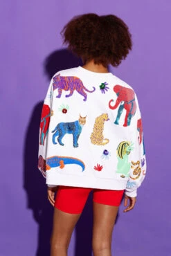 White Multi Animal Sweatshirt -Queen of Sparkles qos august 30