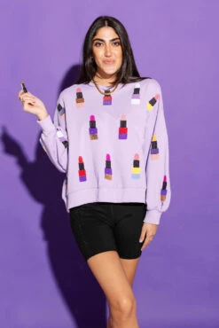 Lavender & Silver Lipstick Sweatshirt -Queen of Sparkles qos august 311