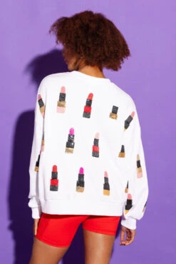 White, Black, Gold Lipstick Sweatshirt -Queen of Sparkles qos august 322