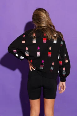 Black & Garnet Lipstick Sweatshirt -Queen of Sparkles qos august 329
