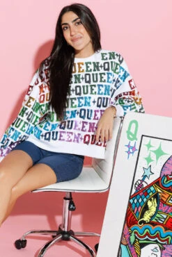 White & Rainbow Queen All Over Sweatshirt -Queen of Sparkles qos august 360 9e7a6230 4752 4acc b9ae 109677ffc141
