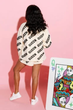 Queen Of Sparkles Cream & Black All Over Shacket -Queen of Sparkles qos august 394