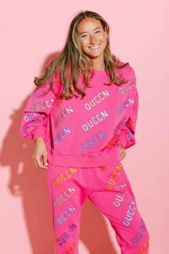 Queen Of Sparkles Hot Pink & Rainbow Queen All Over Sweatshirt