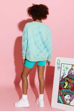 Green & Blue Queen All Over Sweatshirt -Queen of Sparkles qos august 413