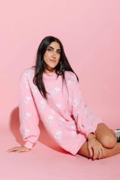 Light Pink And White Queen All Over Sweatshirt Dress